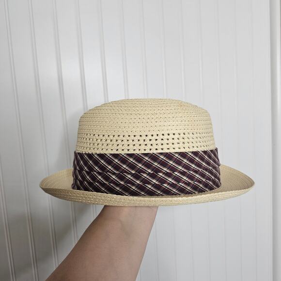 Beaver Brand Hats Straw Trilby Fedora Hat Milanette Weave Buffalo Nickel Plaid - Picture 5 of 11